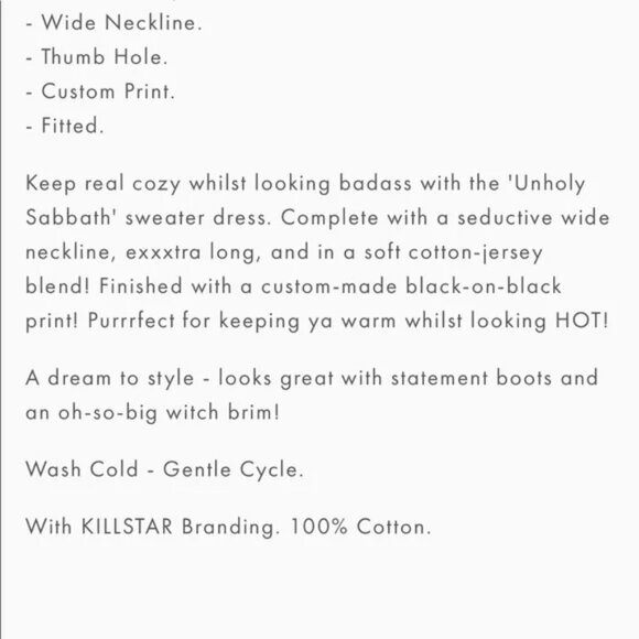 Killstar Unholy Sabbath Sweater Dress NWT - Picture 5 of 6